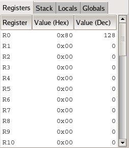 Variables and Memory portion of a chip tab.